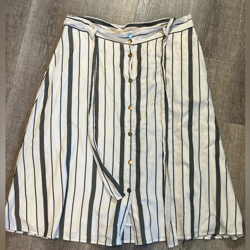 Loft Button Front Midi Skirt Black & White Stripes Size 14